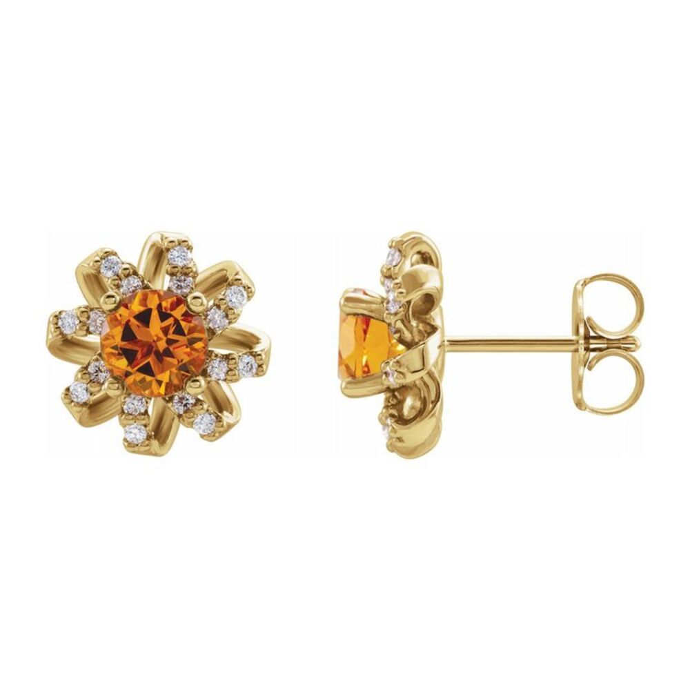 14K Yellow Gold, Citrine & 1/6 CTW Diamond 11mm Halo Post Earrings